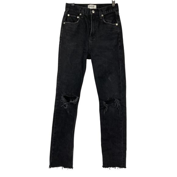 Agolde 'Cherie' Black Cotton High Rise Straight Denim Jean Size 23 - Picture 2 of 5